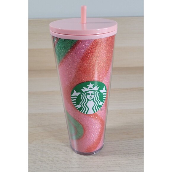 Starbucks Holiday 2020 Glitter Peppermint Swirl 24 oz. Cold Cup Tumbler New - Picture 1 of 6